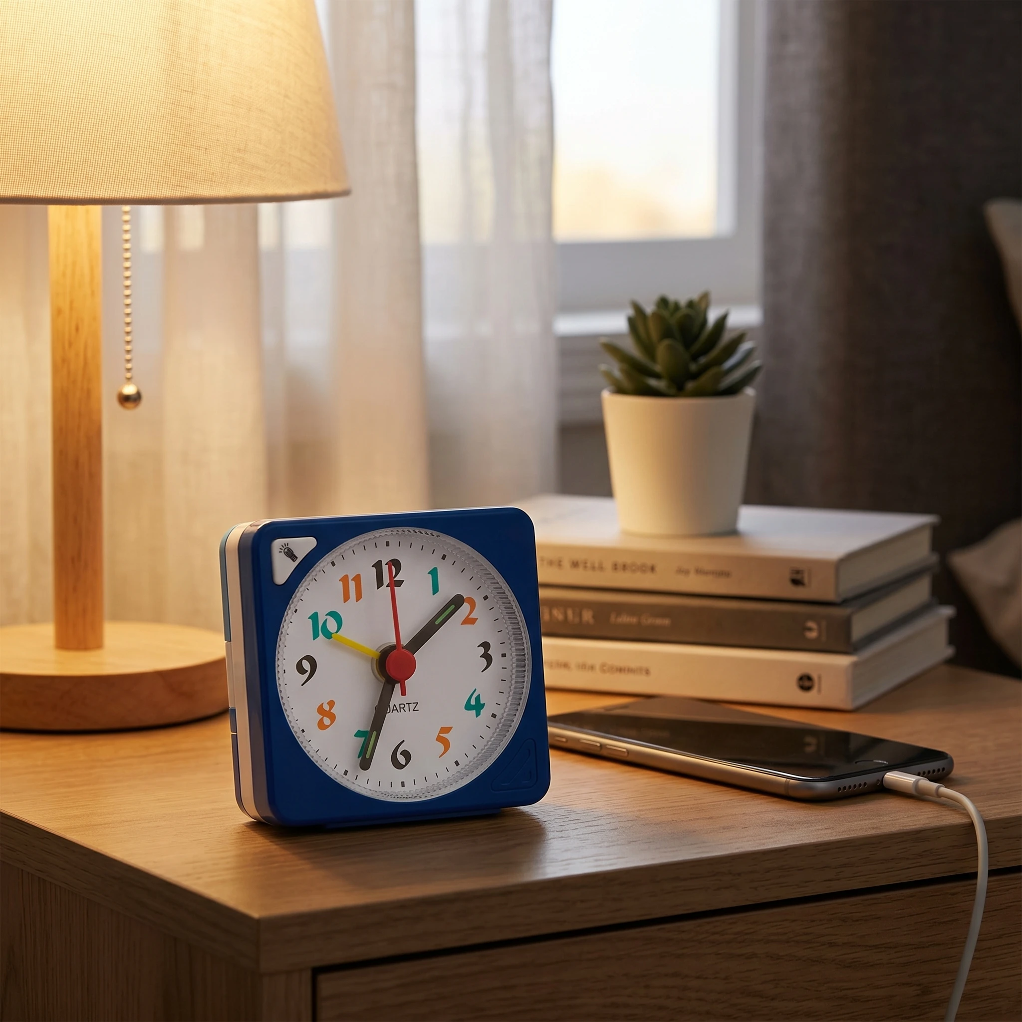 Quartz Travel Alarm Clock Blue LED Alarm Clock Small Silent Snooze Function Home Office Bedroom Travel Dormitory Decorate