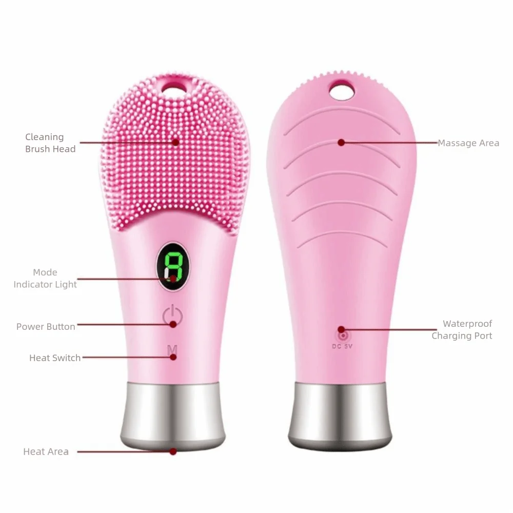Escova Ultrassônica Elétrica de Silicone com Vibração de Alta Frequência, 9 Níveis, Recarregável e à Prova d'Água
