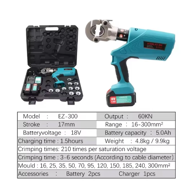 EZ-300 EZ-400 Electric Hydraulic Plier Rechargeable Hydraulic Crimping Plier w Battery Cable Copper Aluminum Terminal Crimp Tool