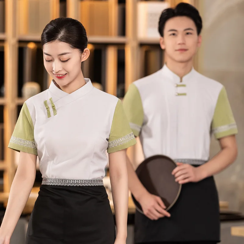 Summer Hotel Waiter Workwear Short Sleeve Tea House Restaurant Chinese Restaurant Catering Hot Pot Restaurant Short Sleeve Women