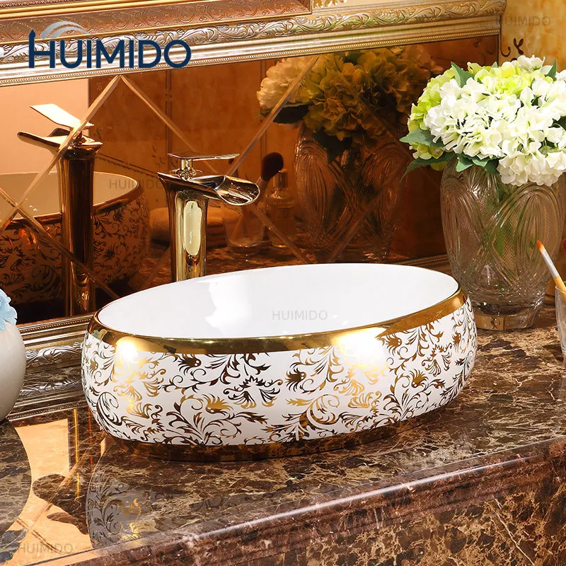 On-stage basin Washbasin European ceramic art basin Oval wash basin Washbasin Household bathroom Washbasin