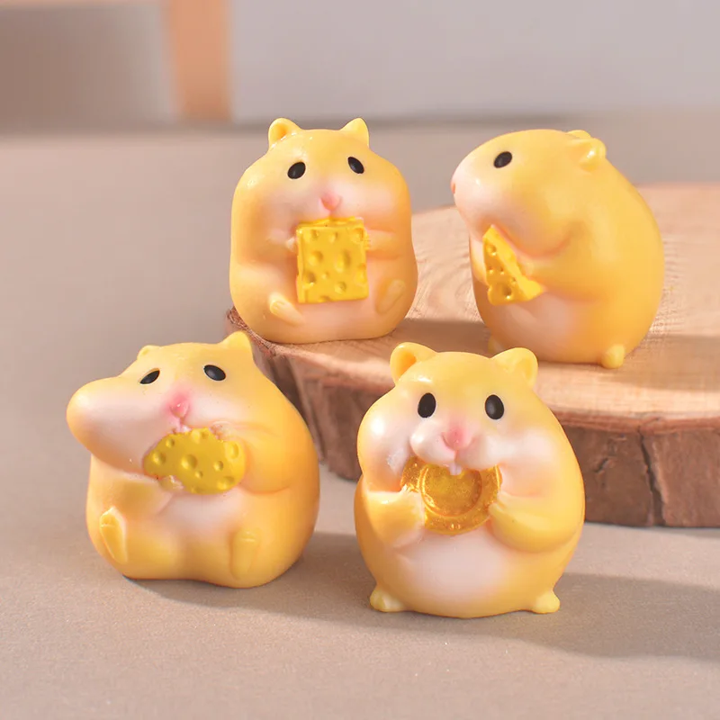 4Pcs/Set Cartoon Cute Anime Figure Mini Hamster Decoration Water Cup Case Resin DIY Accessories Toys Gift