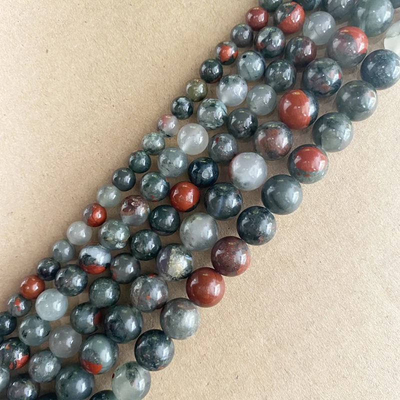 Natural African Bloodstone Round Gem Beads 15\