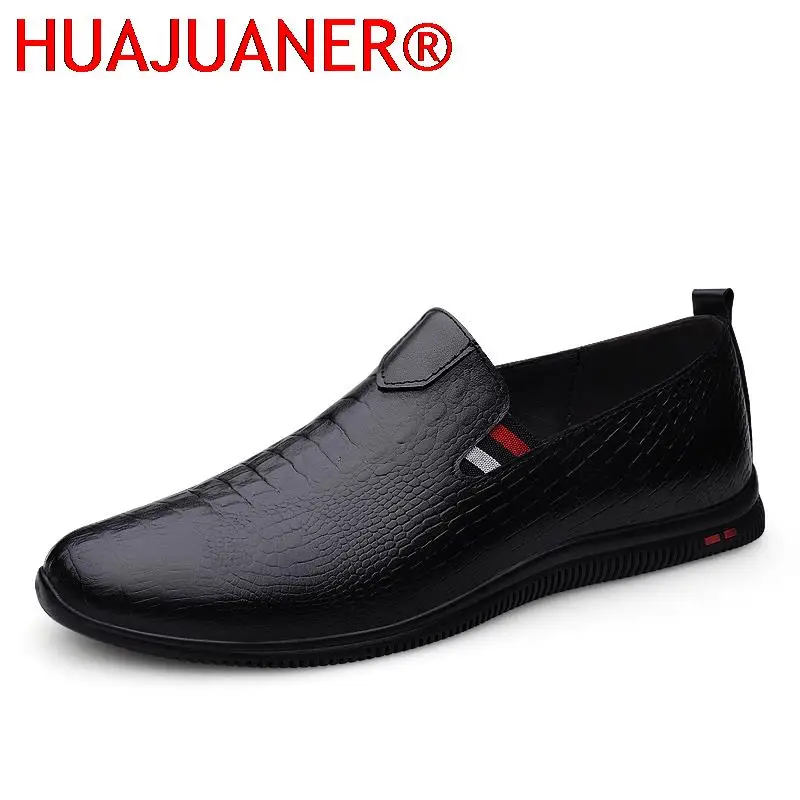 Mocasines planos de cuero genuino para hombre, zapatos de conducción de marca de lujo, a la moda