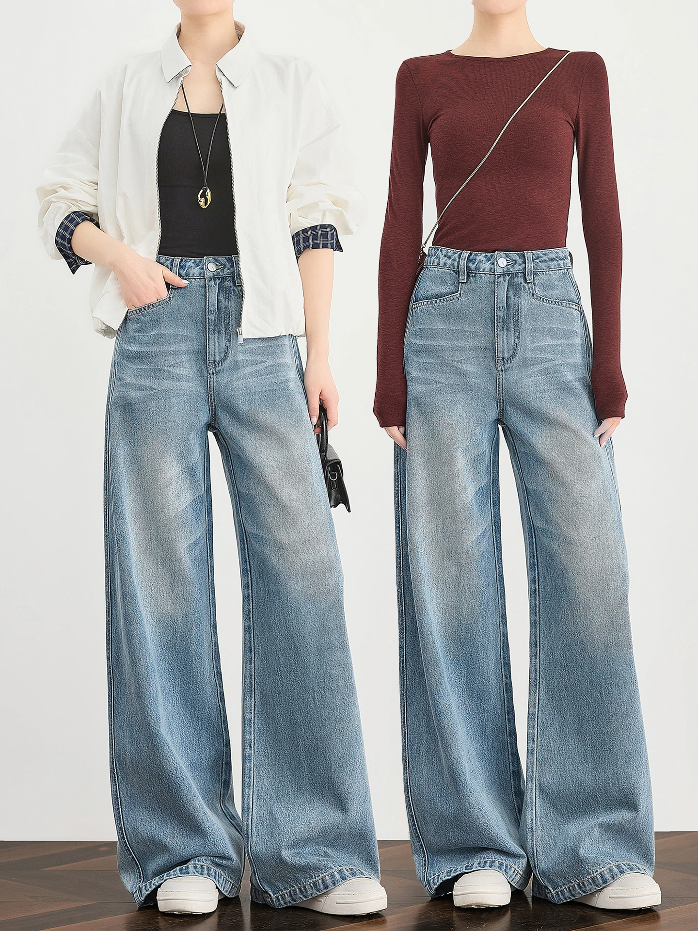 

Современные классические джинсы с высокой талией и прямым кроем, женские повседневные хлопковые брюки с широкими штанинами, весенняя модная коллекция для отдыха