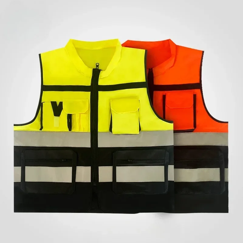 

High Visibility Security Reflective Vest Pockets Design Reflective Vest Outdoor Traffic Safety Cycling Wear