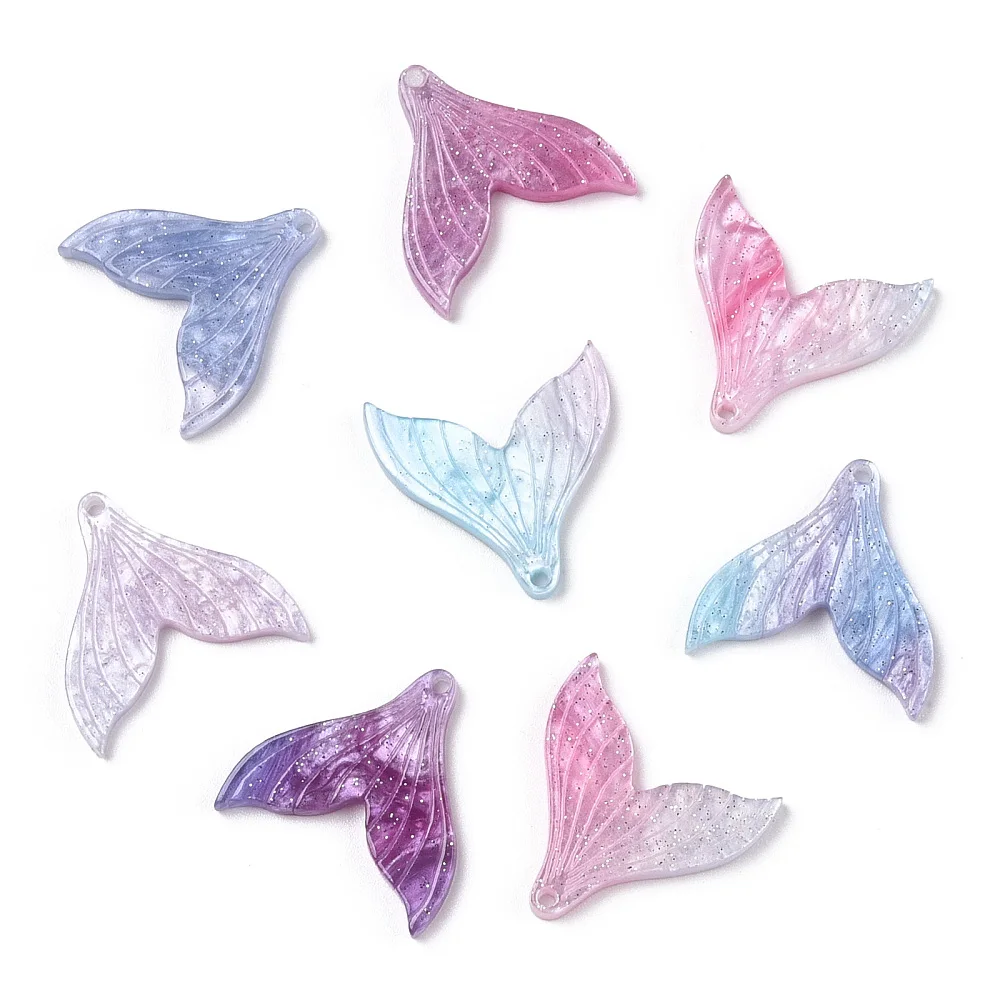 20 Pcs Cellulose Acetate(Resin) Tail Shape Pendants Rainbow Gradient Pearl Style Mixed Color Pendants Jewel for DIY Necklace