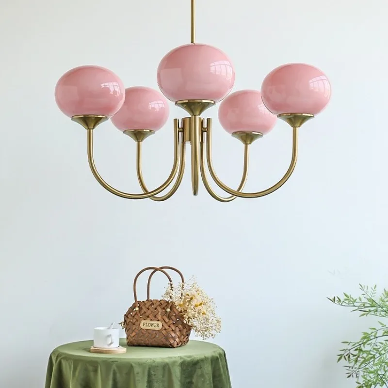 French Retro Cream Wind Pendant Lamp Medieval Designer Pink Chandelier Parlour Study Bedroom Children's Room Lighting Fixtures