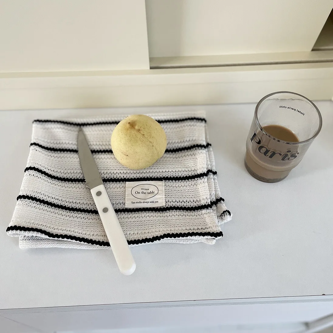 Simple Black White Striped Tablecloth Placemat Dining Table Mat Coaster Food Posing Background Cloth Home Decoration Accessories