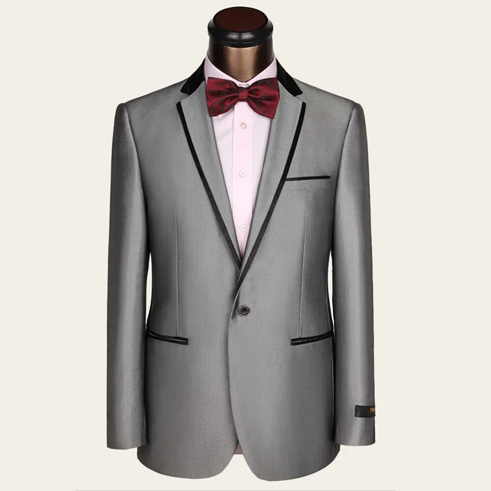 

Shiny Satin Grey Wedding Men Suit Slim Fit Blazer 2 Piece Set High Quality Groom Tuxedo Custom Formal Prom Suits Terno Masculino