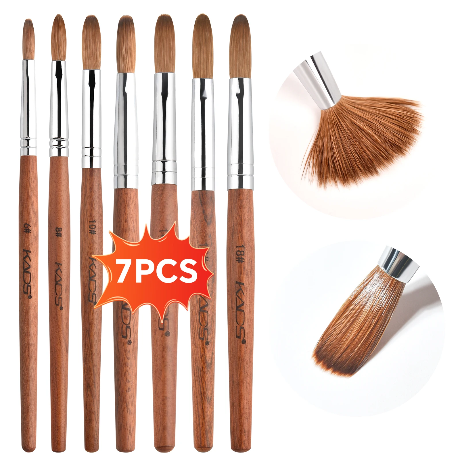 

KADS 7 Pcs Kolinsky Acrylic Nail Brush Set Professional Red Wood Handle 6# 8# 10# 12# 16# 18# Manicure Brush Extension Tools