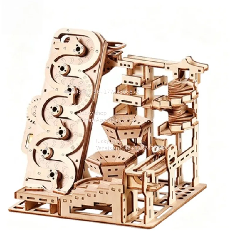 Ury 3D Wooden Puzzle Electric Track Device Marble Run Set Counter Current Compass Model Science Ball Maze Assembly Gift