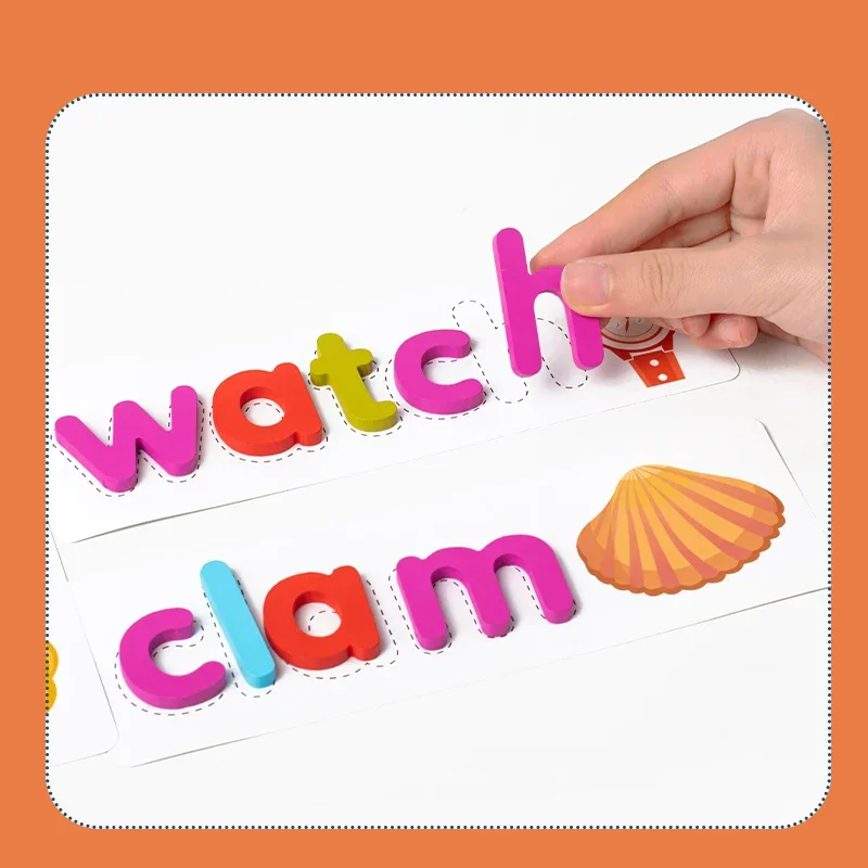 لعبة ألغاز الكلمات الإملائية، بطاقات الأبجدية الإنجليزية الخشبية، وسائل تعليمية لرياض الأطفال، لعبة تعليم مونتيسوري للأطفال