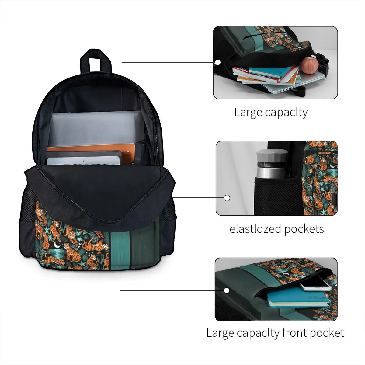 Mochilas Teal Jungle para meninos e meninas, mochilas escolares, mochila para estudantes, mochila de viagem, bolsa de ombro, ano do tigre de água