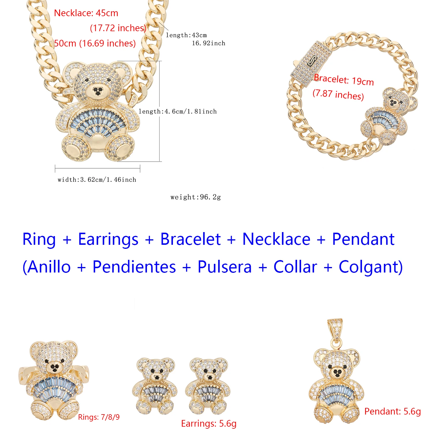 

Elegant blue bear jewelry set, elegant, fashionable, wholesale jewelry set, hip-hop European and American animal jewelry