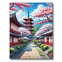 DIY Diamond Painting Cherry Blossom Fuji Mountain Landscape Illustration Mosaic Embroidery Kit Living Room Home Art Wall Decor