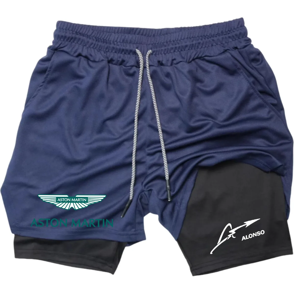

Спортивные шорты 2-в-1 Aston Martin 2026 с логотипом, двухслойные шорты-брюки для бега, быстрая доставка