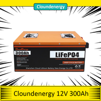 EU Stock Cloudenergy 12V 300Ah LiFePO4 Battery Pack Backup Power, 3840Wh Energy, 6000+ Cycles, Built-in 100A BMS