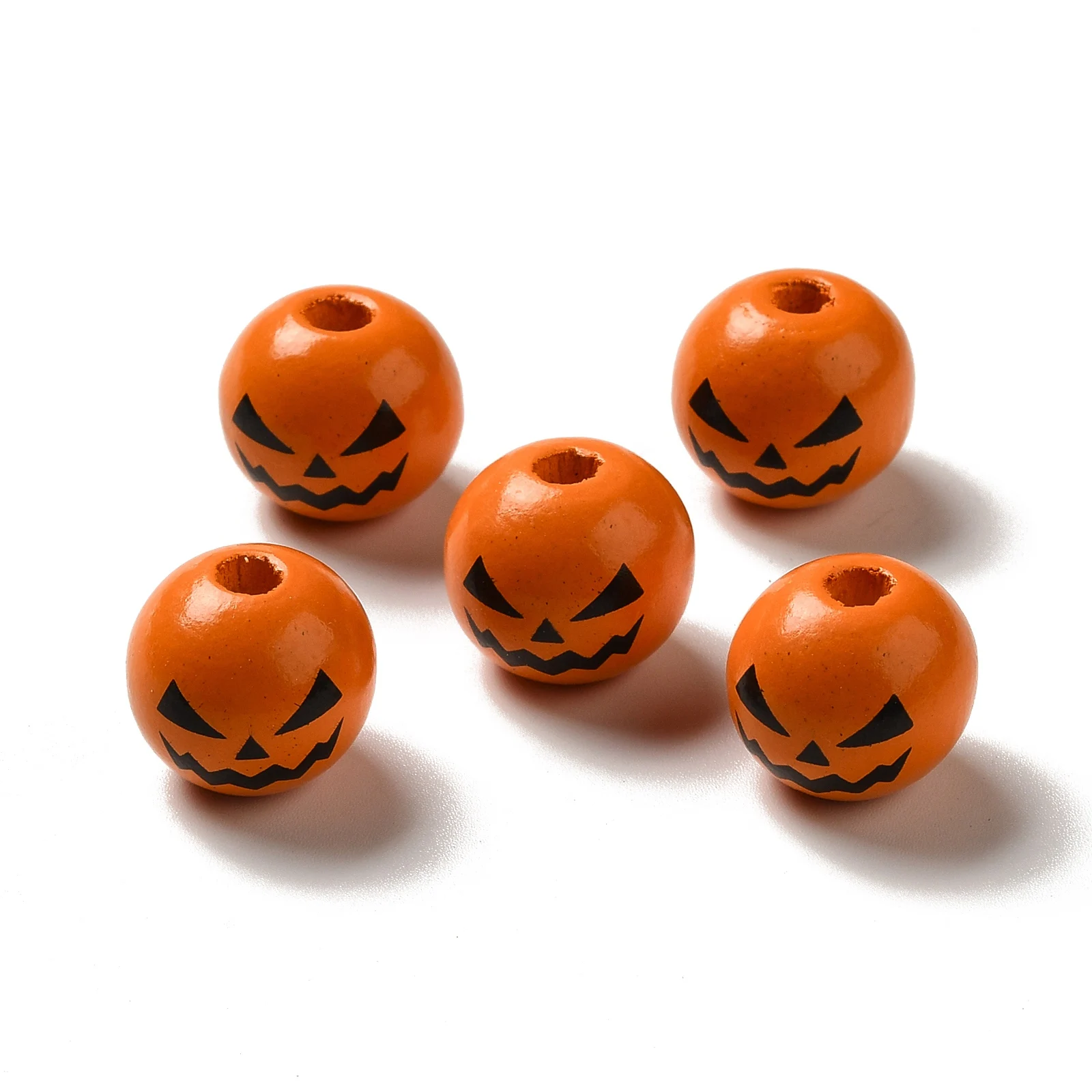 200Pcs 16mm Halloween Theme Printed Round Wood European Beads Large Hole Pumpkin Beads for Jewelry Making Bracelet Accessories