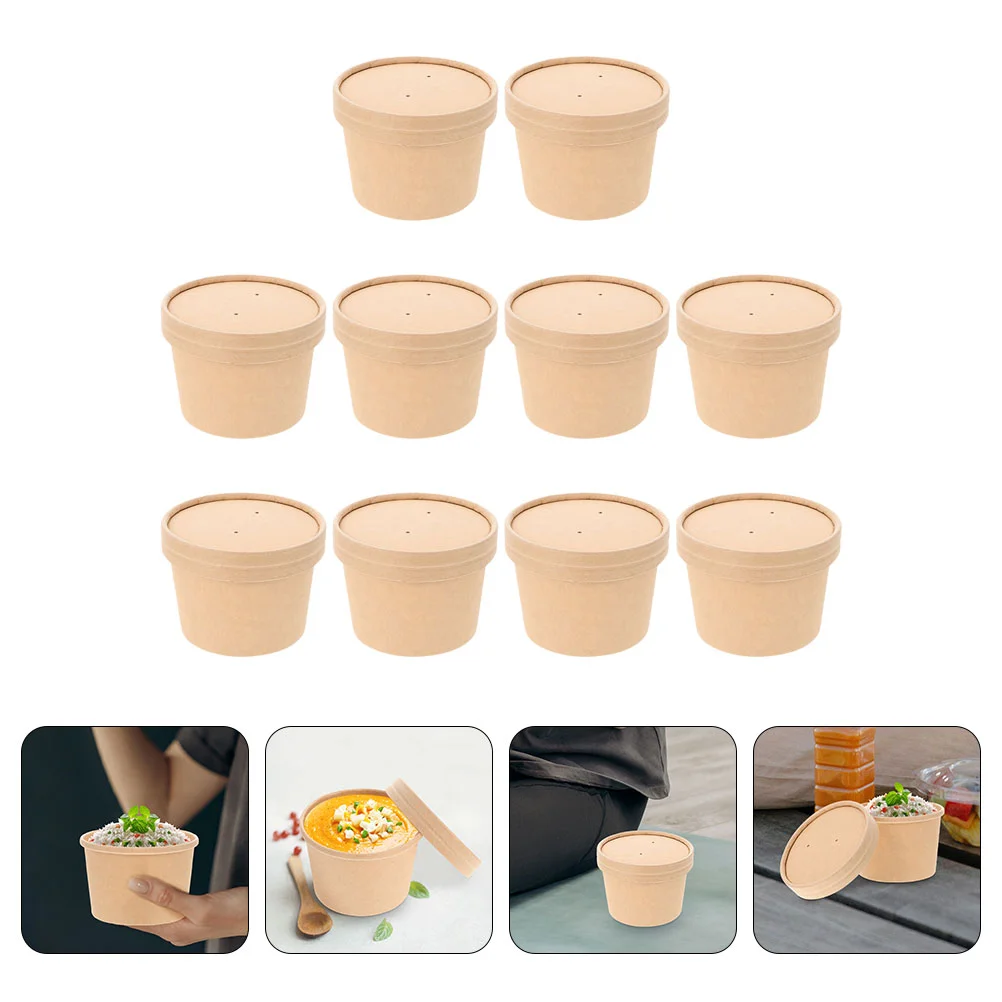 10 Sets Ice Cream Cups Paper Cake Dessert Bowl Cold Soup Ball Pudding Packaging Yogurt Storage