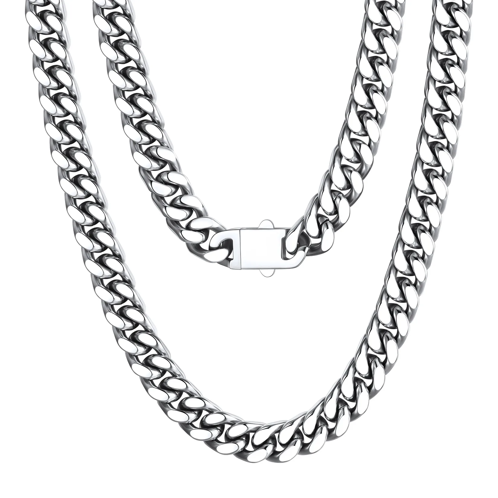 U7 Stainless Steel Thick Flat Cuban Chain Necklaces for Man Woman 5/7/9/12mm 18-30 Inches Cuban Link Chain Unisex Jewelry Gift