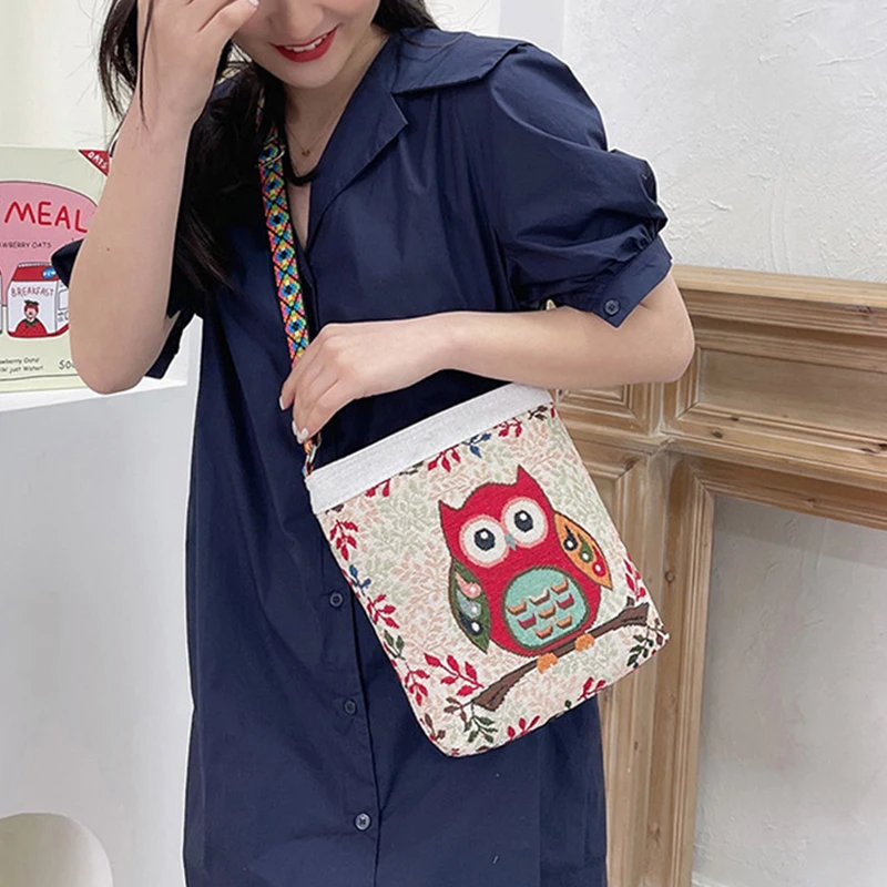 Cartoon Crossbody Bag Women Outgoing Canvas Bag Double Sided Leisure Embroidery Large Capacity Handbag Ethnic Style Girls\' Squar