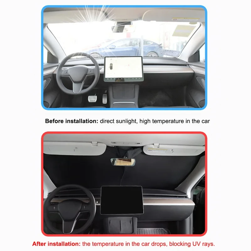 Full Sunshade For Tesla Model 3 Highland 2024 Side Windows Front Windshield Sun Shades Cover Sunproof UV Rays for Hiking Model3+