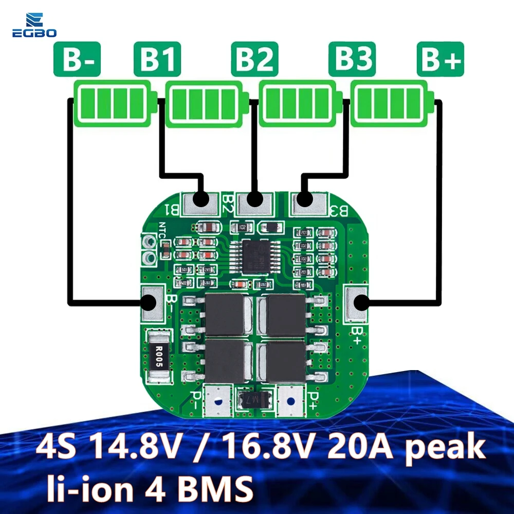 EGBO 4S 14.8V / 16.8V 20A peak li-ion 4 bms PCM scheda di protezione della batteria BMS pcm per batteria al litio LicoO2 Limn2O4 18650 li