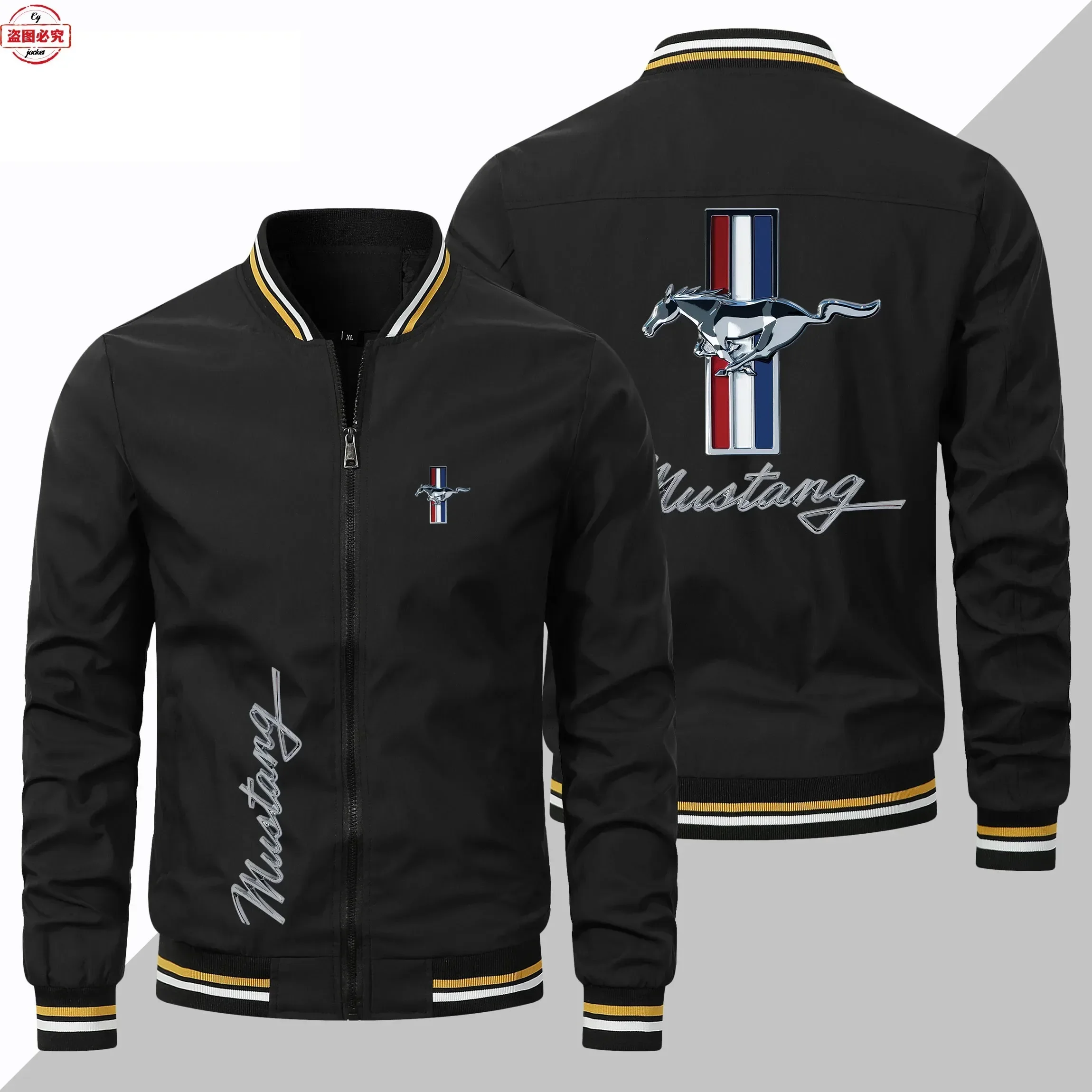 

EU size Mustang logo jacket loose long sleeved men's spring and autumn cardigan stand up collar jacket group racing suit