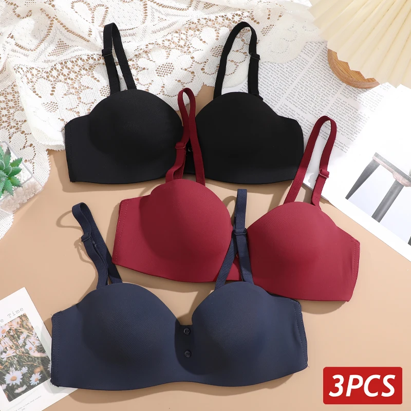 FINETOO 3-teiliger nahtloser BH mit abnehmbaren Trägern für Damen, sexy Push-up-Unterwäsche, kabellos, atmungsaktiv, weich, Damen-Dessous
