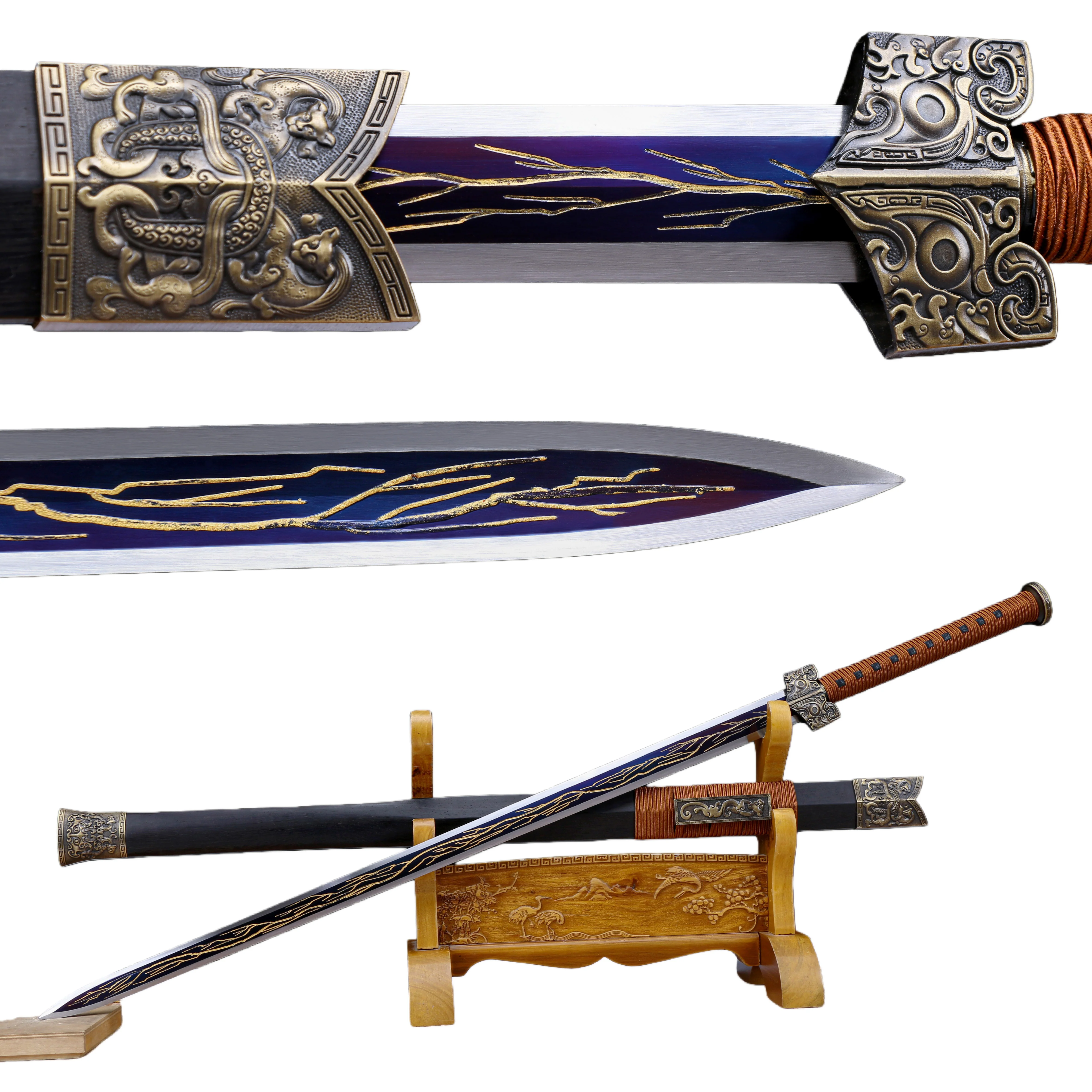 

Молния китайский синий самурайский меч катана, средневековый рыцарский меч ручной работы, боевая подготовка, острое оружие, подарок ниндзя