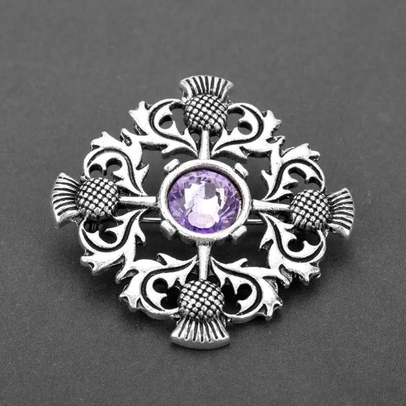 Viking Outlander Brooch Scotland National Flower Thistle Scottish Irish Lapel Pin Hollow Button Unisex Clothes Gifts