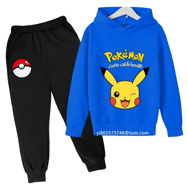 Kawaii Pokemon Hoodie Set Kids Clothes Girls Clothing Fashion Baby Boys Sweater Autumn Warm Pikachu Sweatshirts Children Tops