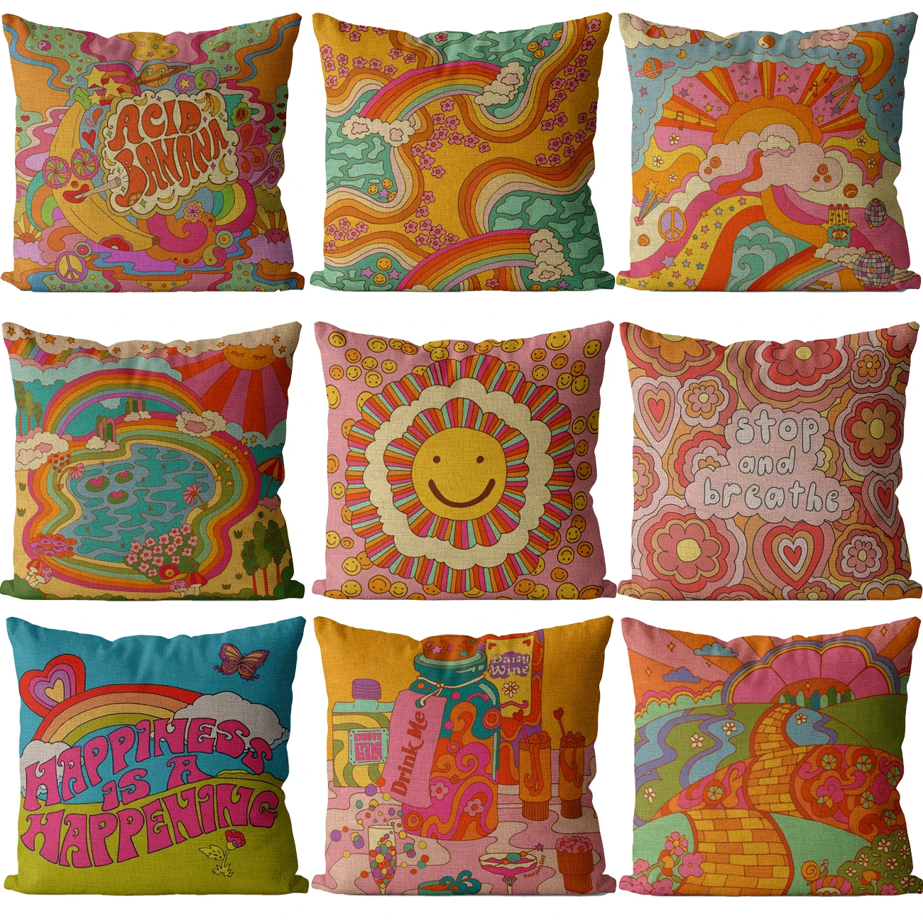

Colorful painting pattern Hand Painted linen cushion cover 45x45Cm square home decoration sofa car cushion cover 1 side printing