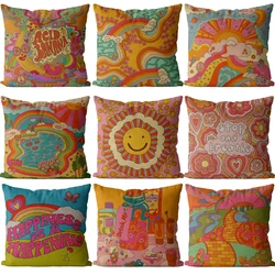 Colorful painting pattern Hand Painted linen cushion cover 45x45Cm square home decoration sofa car cushion cover 1 side printing