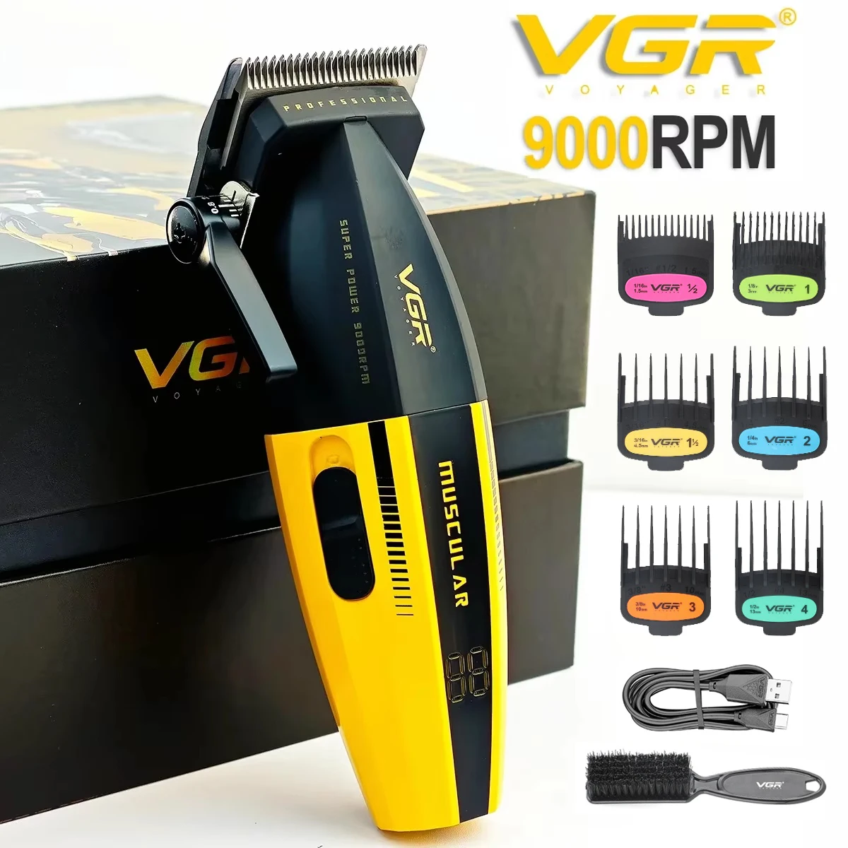 VGR maquina de cortar el pelo maquinilla cortar el pelo 9000 RPM Profesional Barbería Cortapelos Inalámbrico Cortadora de cabello Ajustable Cortadora de cabello Metal Cortadora de cabello para hombres V-285