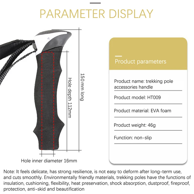 T-Shaped Straight Handle para Trekking Pole, Wrist Strap, Outer Lock, Buckle Head, Acessórios para Cane