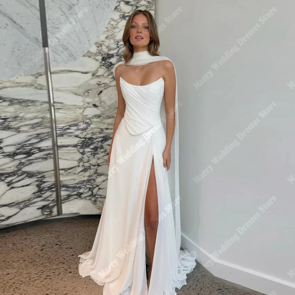

Charming Strapless Women Wedding Dresses Simple Chiffon Side Slit Bridal Gowns Engagement Banquet Vestidos De Novias Customized