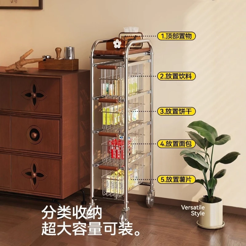 Narrow Space Push Cart Floor Storage Rack Living Room Snack Organizer Ultra-Thin Sliding Cabinet Kitchen Islands and Trolleys