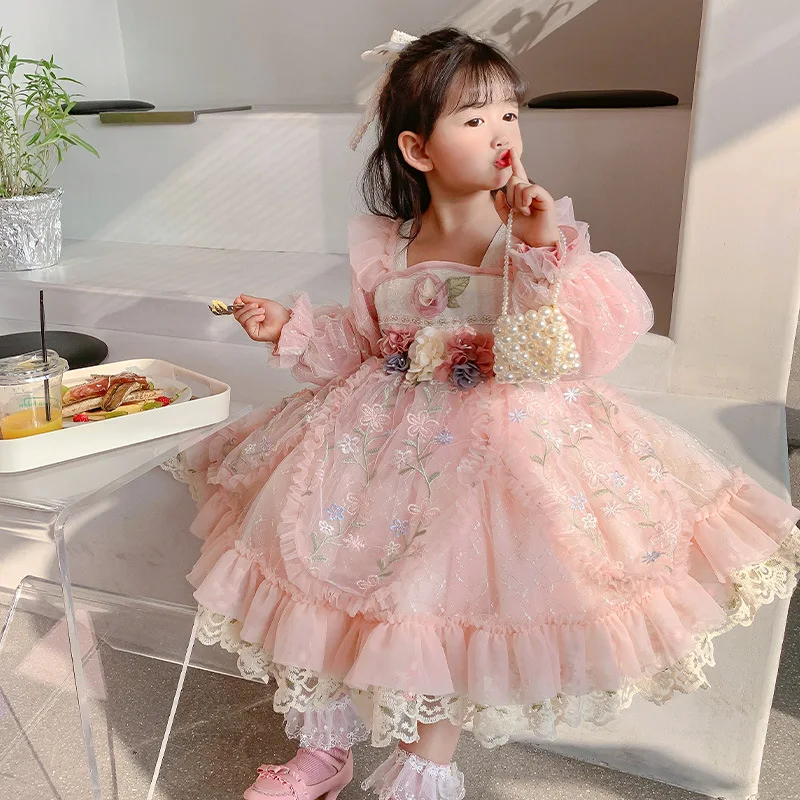 Baby Girl Spring Autum Vintage Spanish Ball Gown Princess Lolita Dress for Children Girl Christmas Birthday Dress