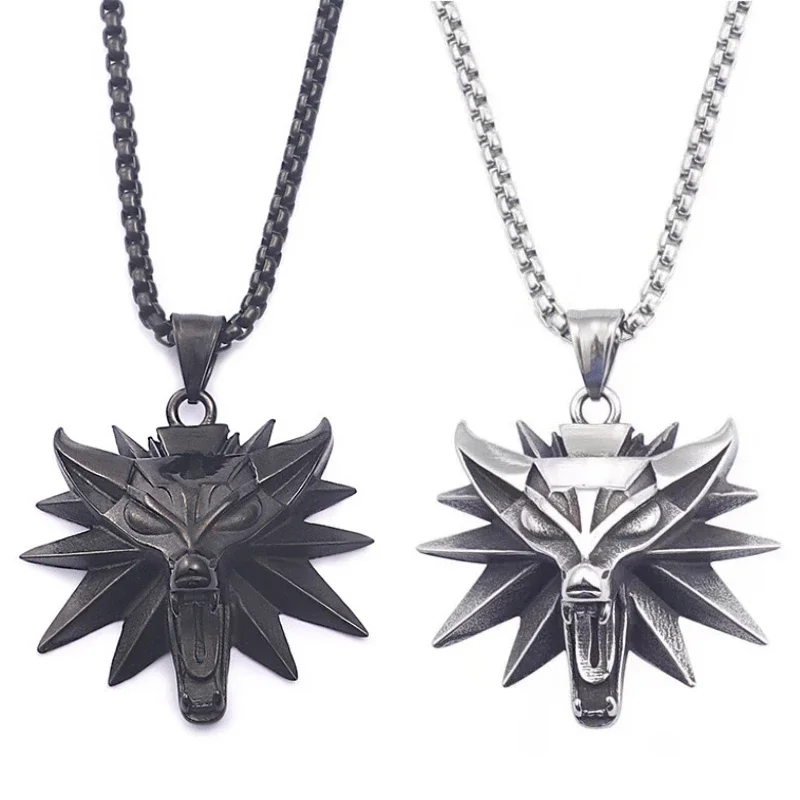 The Witcher 3 Wild Hunt Cosplay Necklace Fashion Geometric Wolf Head Animal Necklace for Men and Women Jewelry Accessories Gifts