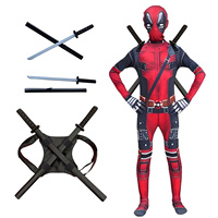 High Quality Deadpool Cosplay Sword Set Child Costume deadpool Bodysuit Kids Jumpsuit Christmas Boy Party sword Bag Deadpool