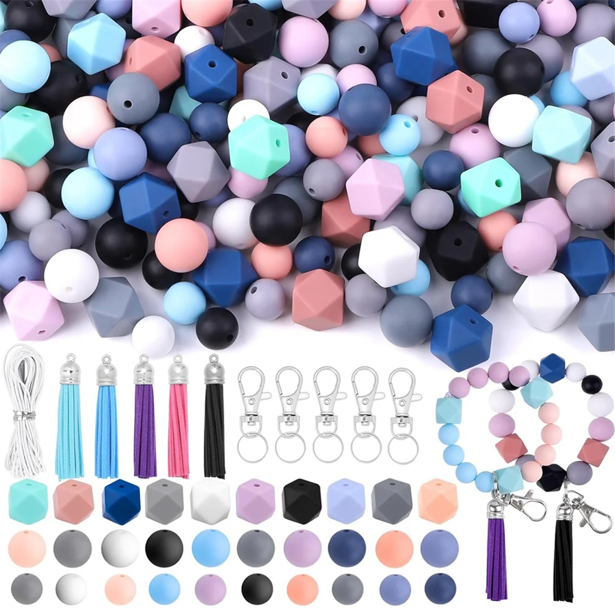 

121 PCS Silicone Beads for Keychain Making Kit, Beads Multicolor Bulk Silicone Loose Beads for DIY Necklace Bracelet