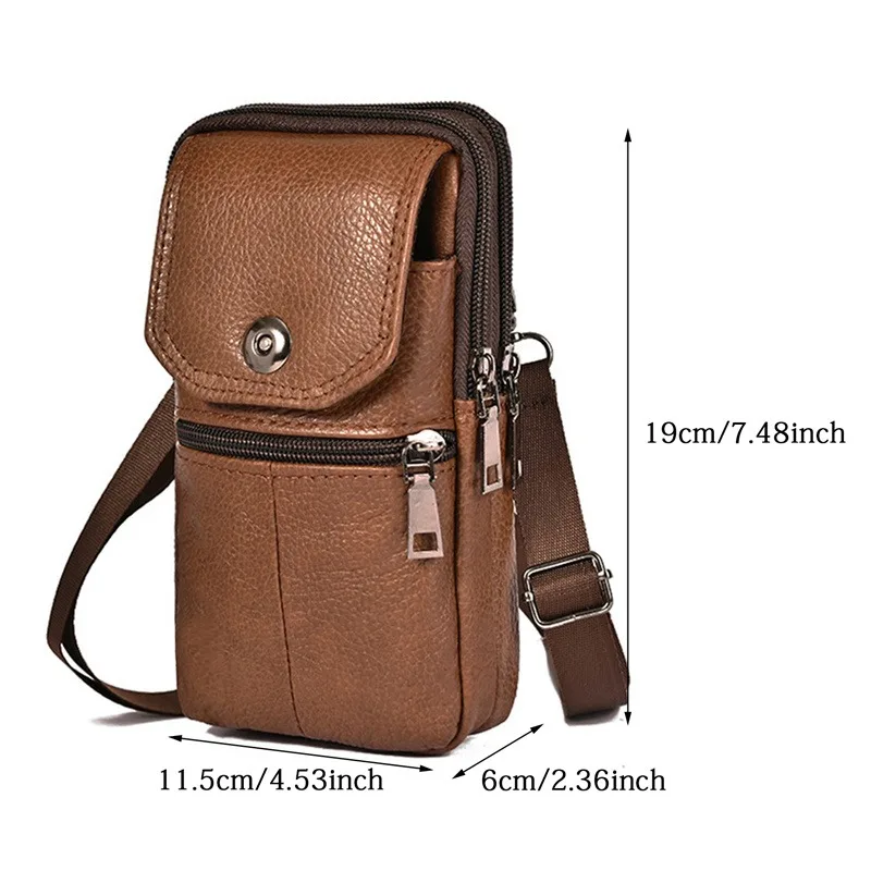 Men Messenger Bag Cowhide Leather Bag Mobile Phone Pouch Pocket Wallet Male Small Travel Hip Bag Multi-Pockets Chest Bag