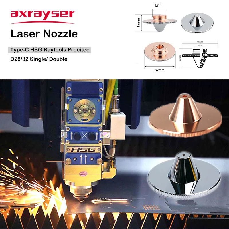 Raytools Dysze laserowe HSG TypeC D28/D32 M11/M14 HANS Precitec WSX Dwuwarstwowa głowica Maszyna do cięcia laserem światłowodowym Część Materiały eksploatacyjne