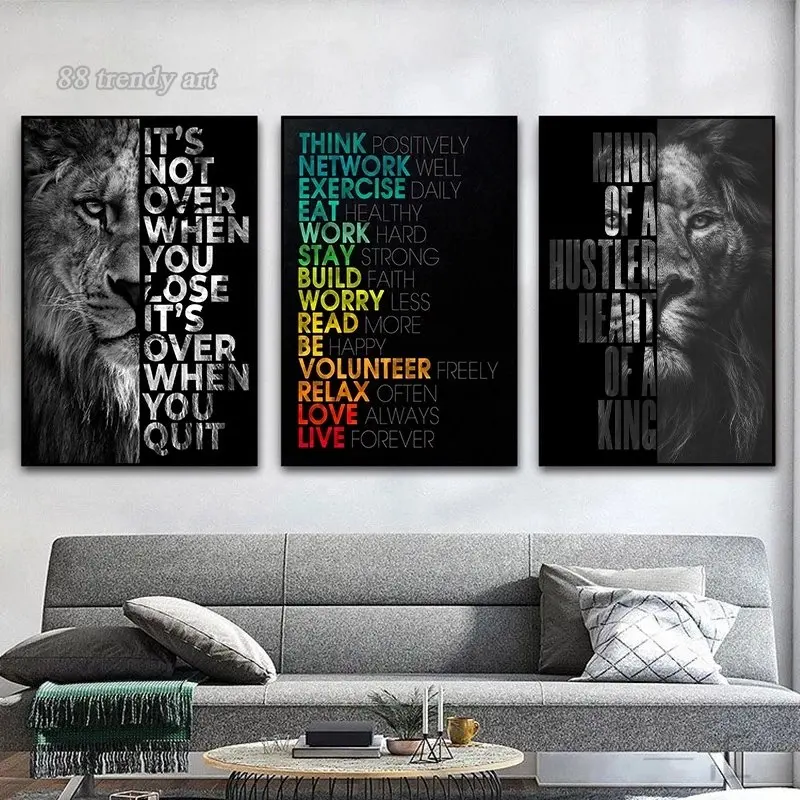 Lion Face Motivational Art Posters Inspirational Qoutes Canvas Painting Modern Office Home Living Room Wall Decor Mural No Frame