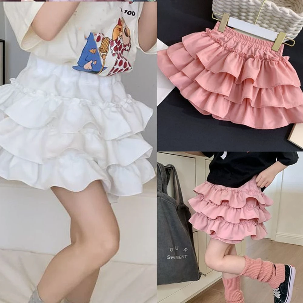 

Casual Korean Style Girl's Half Body Skirt Sweet Cute Bow Flower Bud Skirt Summer Cake Skirts Children's Short Skirt Daily