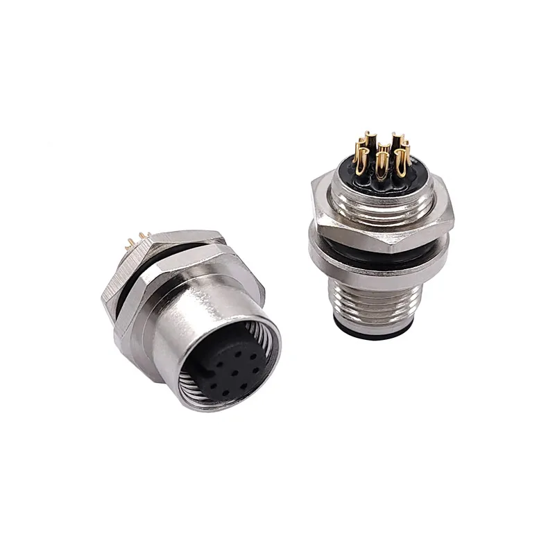 

2PCS M12 5pin Connector panel back mount 4pin Waterproof Flange Socket threaded coupling Male&Female 8Pin A Type connectors