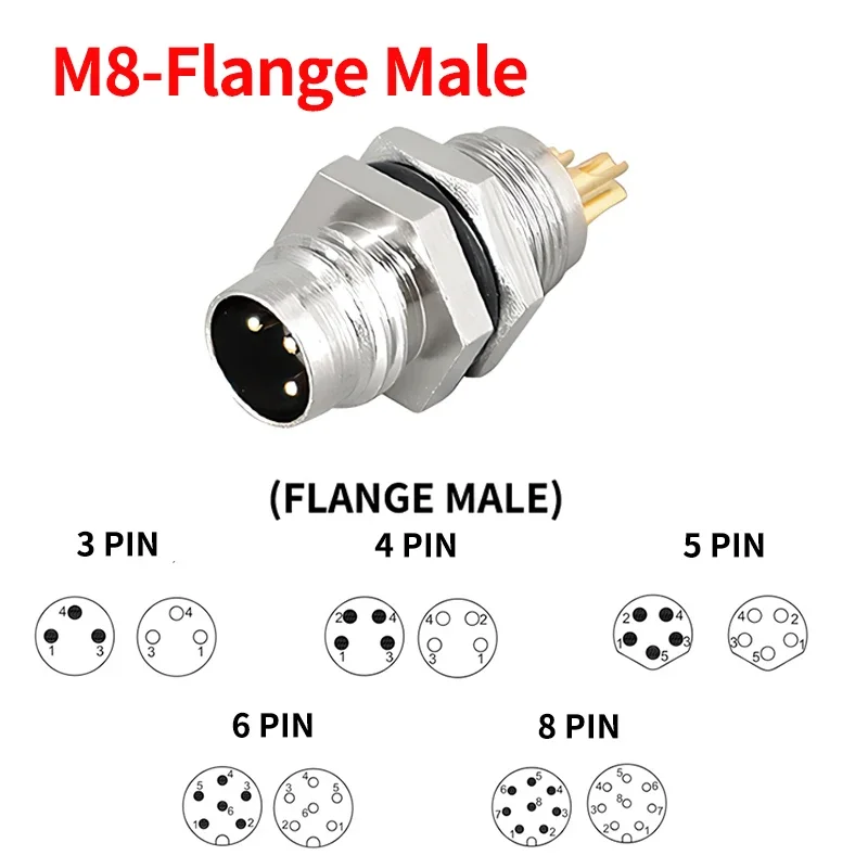 Авиационный разъем серии M8, гнездовой штекер, гнездо 3/4/5/6/8 Pin, водонепроницаемые разъемы датчиков, прямой/прямой угол/фланцевый