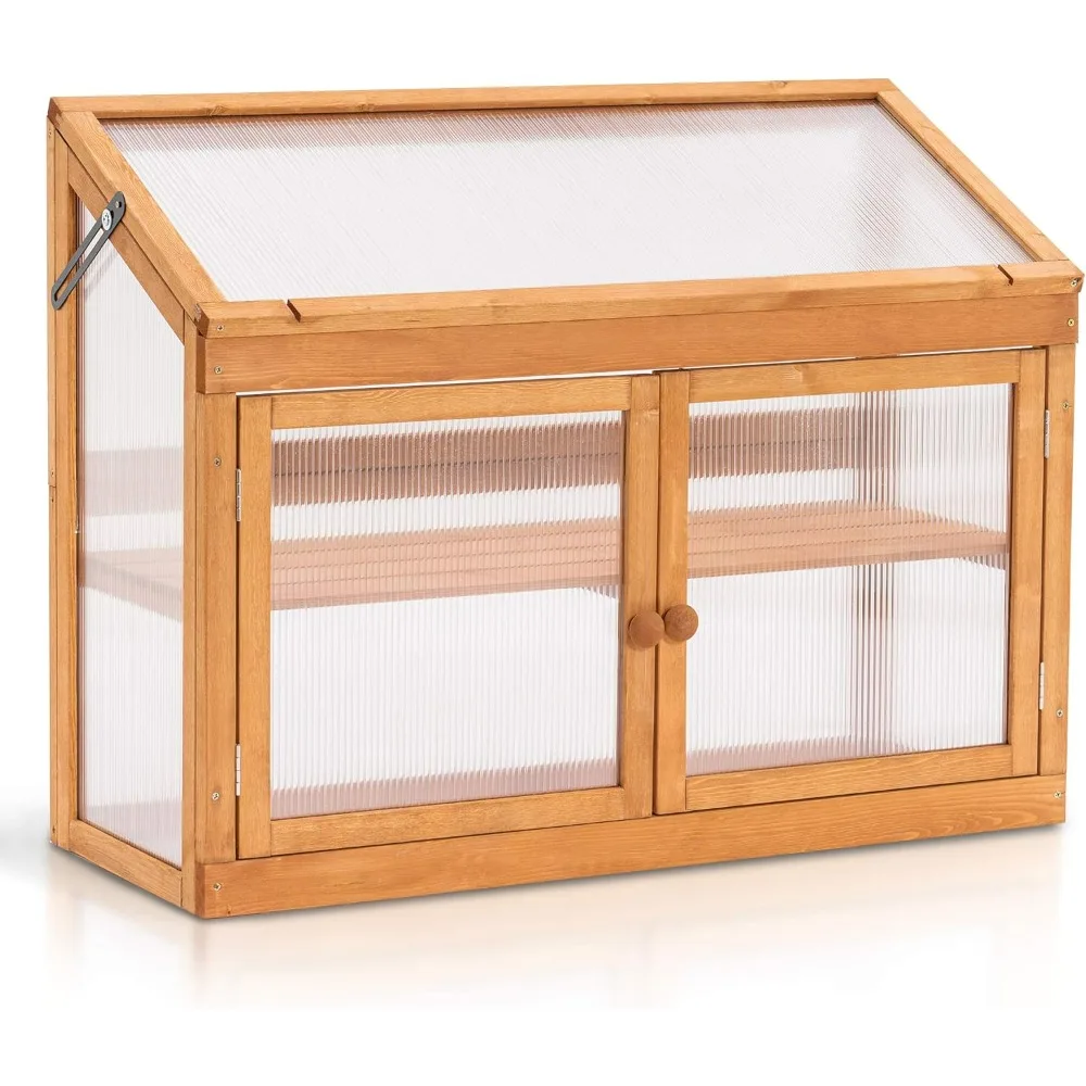 

2-уровневая деревянная холодная рама, садовая теплица, полка для цветов, защита от кровати 6057-0160 (оранжевый)